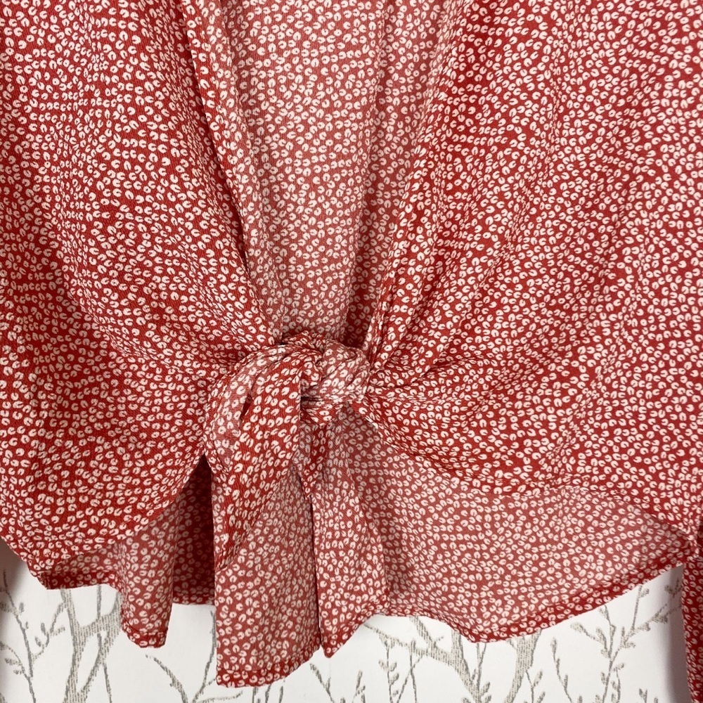 FOREVER 21 Red Floral Open Front Tie Blouse XS - Picture 4 of 9
